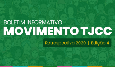 Imagem ilustrativa da cabeça de vários cidadãos juntos por toda a extensão da imagem, e no centro em destaque o escrito, " Boletim Informativo Movimento TJCC, Retrospectiva 2020, 4º Edição"